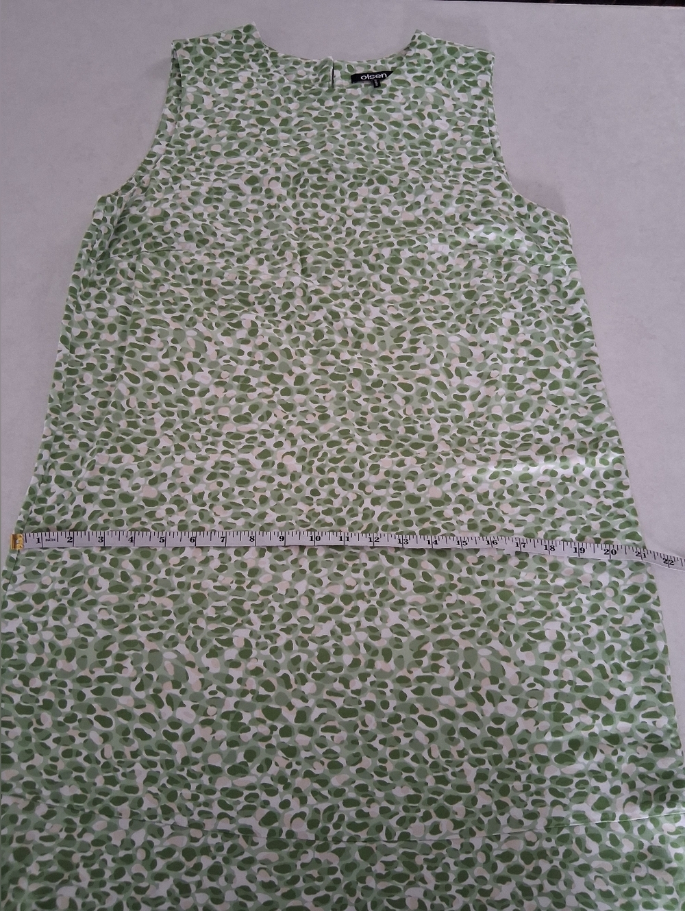 Olsen/ Sleeveless Green, Beige, White Pebble-Print Shift Dress/ Size US 8 - Picture 13 of 14